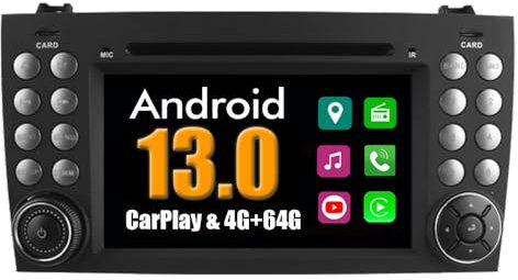 RoverOne Sistema Android Coche Reproductor de DVD para Mercedes-Benz SLK200 SLK280 SLK350 SLK55 W171 R171 2004-2012 con Radio Navegación GPS Estéreo Multimedia Bluetooth USB MirrorLink