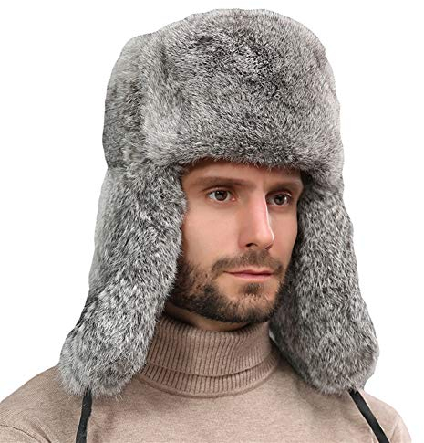 Insun Herren Fliegermütze Wintermütze Warme Russenmütze Pelzmütze mit Ohrenklappen Grau S 54-56cm