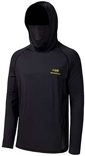 Bassdash UPF 50+ Herren T-Shirt Langarm Angelhemd mit Maske UV Schutz Neck Gaiter Hoodie mit Daumenloch
