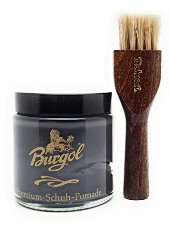 Burgol Premium Schuh Pomade 100ml mit Langer Tiegelbürste Grau
