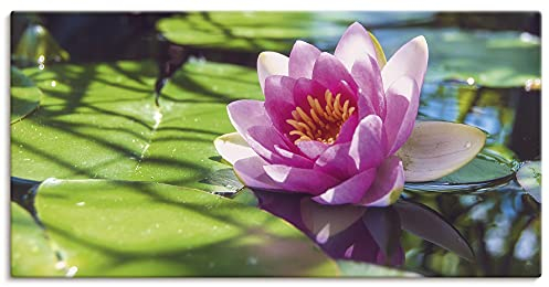 ARTLAND Wanddeko Leinwand Bilder Wandbild 100x50 cm Zen Garten Pflanzen Blumen Blüte Seerose Teich See Natur U2AE