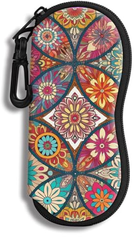 Hion Estuche para anteojos Estuche suave para gafas de sol con clip para cinturón Estuche para anteojos con cremallera de neopreno Para Mujer y Hombre (Mandala)