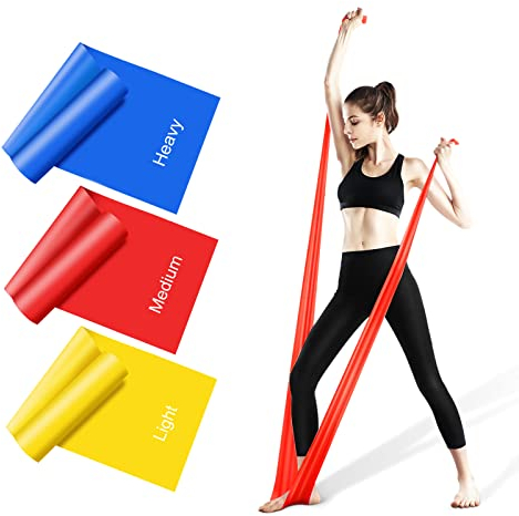 Fitnessbänder Widerstandsbänder 3er-Set, 1.5M Latex Gymnastikband in 3 Stärke, Fitnessband für Yoga, Pilates, Krafttraining, Physiotherapie-Mit Tragetasche