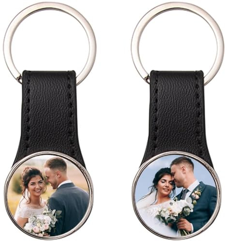 Porte-clé avec Boucle en Cuir personnalisé Photo Recto et Verso – 2 Photos à Imprimer sur ce Porte Clef Cuir et métal – Porte Clef 2 Faces Personnalisable avec Photos