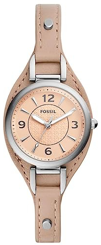 Fossil Watch for Women Carlie, Quartz Movement, 28 mm Silver Stainless Steel Case with a Pro-Planet Leather Strap, ES5213