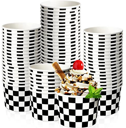 Zopeal 50 Count Ice Cream Cups Disposable 9 oz Ice Cream Bowls Paper Race Car Birthday Party Supplies Pudding Snack Cups Sundae Picnic Dessert Yogurt Bowls