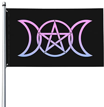 Triple Moon Pentagram Goddess Wican Art Garden Flag Polyester Banner mit Ösen 3 x 5 Ft Yard House Flag für Garten Terrasse Rasen Yard