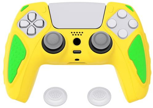 PlayVital Silikonhülle für PS5 Controller, Anti-Rutsch Schutzhülle Case | Weiches Gummi, rutschfeste Griffe, Schutz-Skin, Grips für PlayStation 5 Controller, Ritter Edition, Legende Gelb & Grün