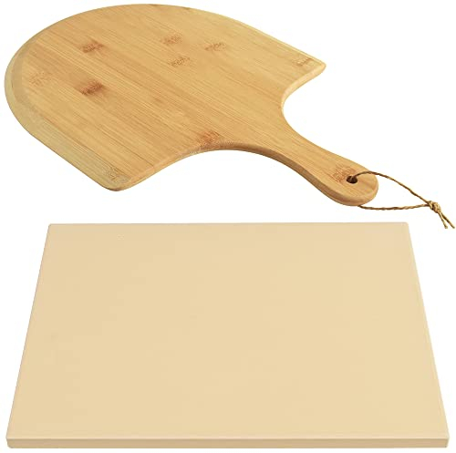 homEdge Juego de piedras para pizza, piedra redonda de cordierita resistente para hornear, pan, 15 x 12 pulgadas