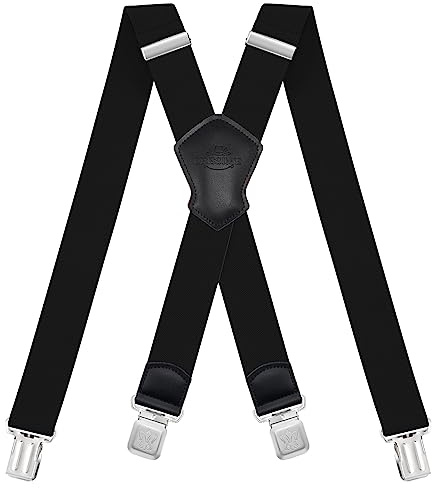 Dresime Hosenträger für Herren mit 4 starken Clips 4cm breit, X Form elastisch einstellbar Länge für Männer und Damen Overalls Jeans, Arbeitshosen, Jumpsuits, Motorradhosen, etc.