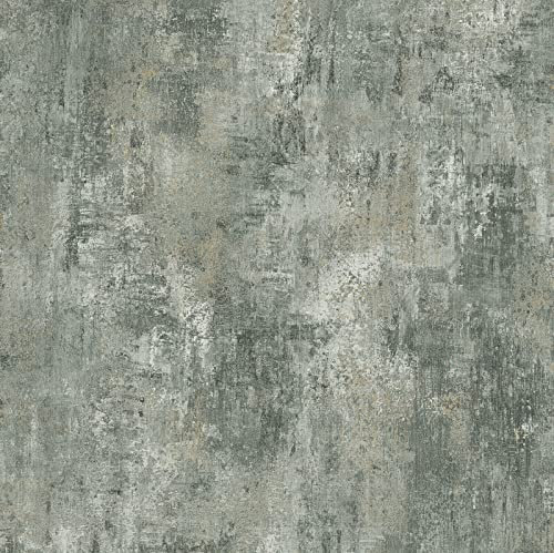 SOPHIE LAURENCE Papier peint uni effet béton effet pierre vieillie – Papier peint épais et résistant à la pâte solide (rouleau complet, vert)
