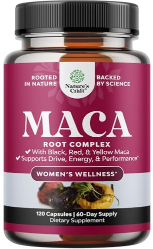 Maca Root Capsules for Women - Potent Herbal Supplement with Female Enhancing Blend of Red Yellow & Black Maca Root - Non-GMO Certified Vegan and Gluten-Free with No Artificial Colors - 120 Count