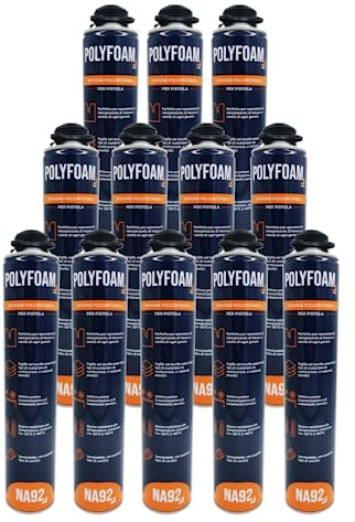 NA92 POLYFOAM Schiuma Poliuretanica Universale per Sigillare Incollare Riempire Isolare Coibentare Insonorizzare 750ML NA92 PRO (12, Per Pistola)