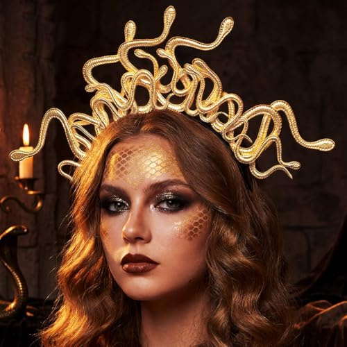 Zoestar Medusa Schlange Stirnband Griechische Göttin Kopfbedeckung Halloween Kopfschmuck Karneval Kostüm Haarschmuck für Damen (Gold)