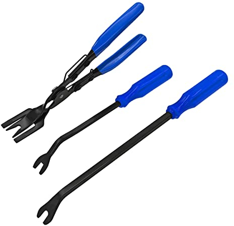JNNJ 3 Pièces Outil Demontage Garniture Voiture, Pince à Dégrafer, Kit De Pinces à Dégrafer pour ôter Les Rivets Et Clips De Fixation, Pince à Degrafer pour Tableaux De Bord Voiture(Bleu)
