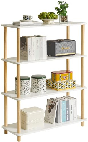 IBUYKE 4-Tier Wooden Open Bookcase - Modern Freestanding Bookshelf Storage Organizer,Multifunctional Display Stand for Bedroom, Living Room and Home Office, Storage Cabinet,White WBC004W