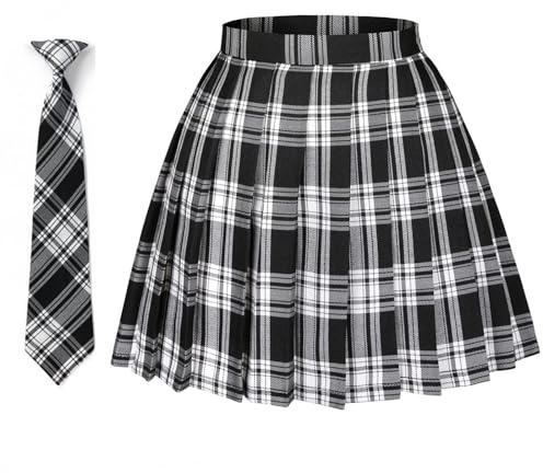 Karierter Faltenrock für Damen und Mädchen, hohe Taille, japanisches Schuluniform-Design, A-Linie, plissiert, JK-Rock, für Skater oder Tennisspielerinnen.