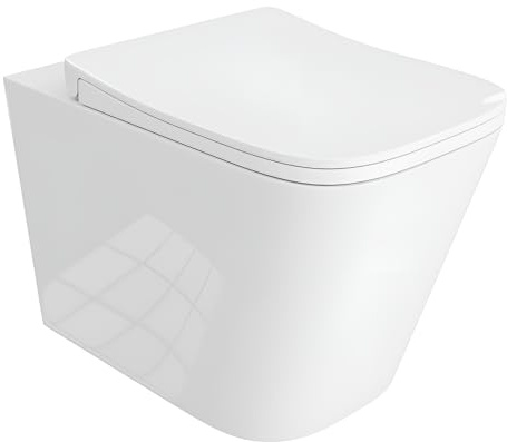 LAVITA Wand-WC Maio | Hänge Toilette | WC Sitz | Toilettendeckel mit Absenkautomatik & Metallscharniere | Toiletten Spülrandlos Hängend | Toilettenbecken | 335x515x395 mm | Weißer Glanz