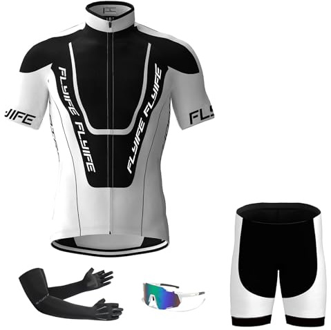 Herren Kurzarm Fahrrad Trikot Set,2024 neu Radtrikot Set Herren Kurzarm mit Atmungsaktiv Schnell Trocknend Radtrikot Mit 9D Sitzpolster ＋Inklusive Fahrradhandschuhe, Fahrradbrille (TYP-5,2XL)