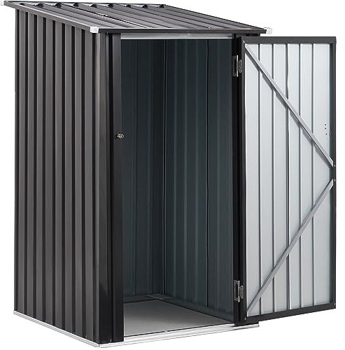Okak Capanno da esterno in metallo da 90 x 90 cm, con singola porta bloccabile, da giardino, in acciaio, per attrezzi da giardino, patio, cortile, grigio scuro