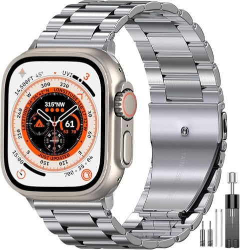 Rostfritt Stål Armband kompatibel med Apple Watch Ultra/Ultra 2 Armband 49mm 46mm 45mm 44mm 42mm 41mm 40mm 38mm, Herr Dam Rostfritt Stål Metal Armband för iWatch Ultra/Ultra 2,SE/10/9/8/7/6/5/4/3/2/1