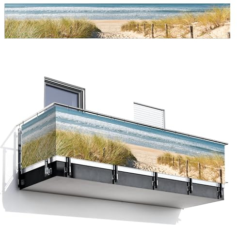 MuchoWow© Balkon Seitensichtschutz Einseitig Groß PVC Terrassen | 80x500 cm - Gartensichtschutz ohne bohren Wetterfest Zaun Schutz Terrasse Balcony Decoration Strand - Meer - Düne - Sand