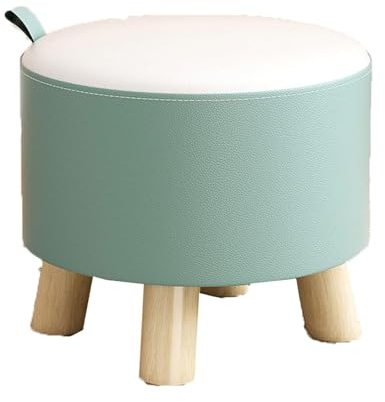 JCAKES Hocker Schuhwechselhocker for den Eingangsbereich, niedriger Hocker, Küchenfußstütze unter dem Schreibtisch, runder Leder-Tritthocker for kreativen Hocker Stilvolle(Green)