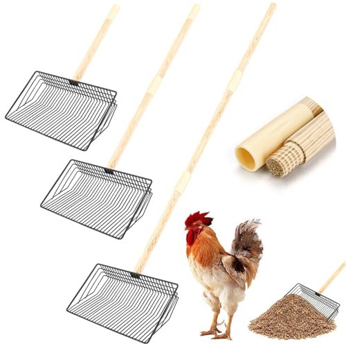 Jinzhenhong Hühnerkotschaufel, Langer Griff, Katzenstreu-Siebschaufel, Kotschaufel für Hühnerstall, verstellbare Hühnerstall-Reinigungswerkzeuge, Hühnerstall, Streuschaufel, Holzgriff (Silber)