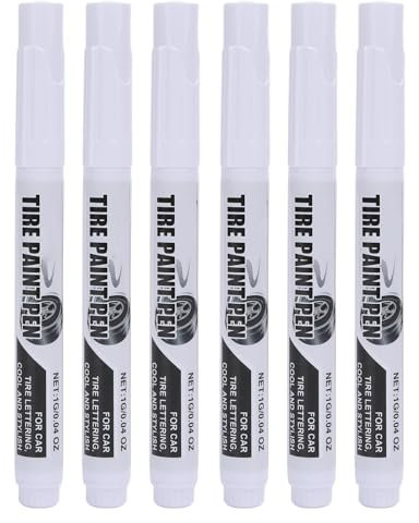 Weißer Reifenlackmarker für Autoreifenbeschriftung, 6 Stück Reifenmarkierungsstifte, Langlebige Reifenbeschriftung, Präzise Kontur, Multifunktionaler Reifen-Permanentmarker