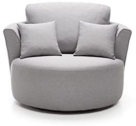 Eleganter, hellgrauer Drehsessel mit gebürstetem Baumwollstoff für Wohnzimmer, Einzeldrehstuhl, runde Wanne, Drehsessel, 115 x 115 x 90 cm (B x T x H)