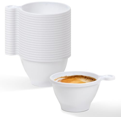 Maxi Products - 50 Tazas de Café Reutilizable Blanca - 170 cc (6 oz) - Vasos Desechables - Perfecta para Catering, Oficinas y Eventos - Ideal para Hostelería - EXTRA RESISTENTE