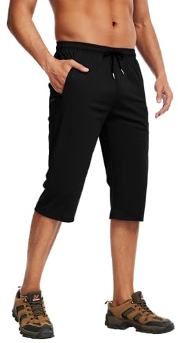 YAOHUOLE Pantalon 3/4 pour homme - Short de randonnée - Pantalon trois-quarts - Pour l'été - Séchage rapide - Pantalon d'extérieur, Noir , L