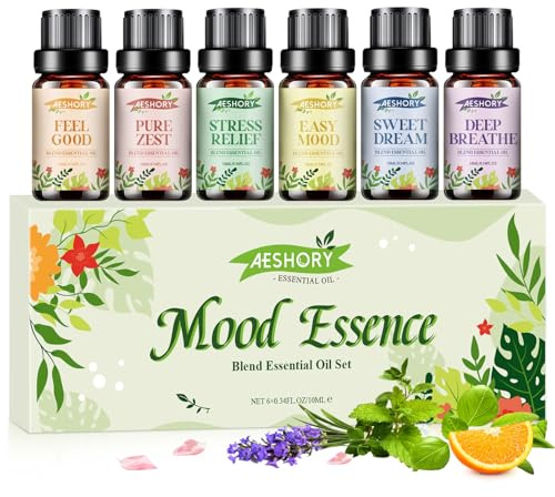 Ätherische Öle Ölmischung Set 6 x 10ml, Natürlich Essential Oils Duftöl GeschenkSet für Diffuser Luftbefeuchter Aromatherapie Kerzenherstellung - Stressabbau, Tiefes Atmen, Gute Laune, Schlafen