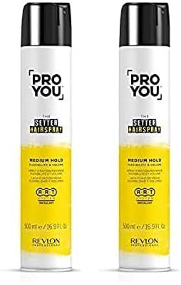 Revlon Professional ProYou Laca Pelo Media para Todo Tipo de Cabello, Fijación Media y Brillo, 500 ml, Gama Fijación The Setter (Paquete de 2)
