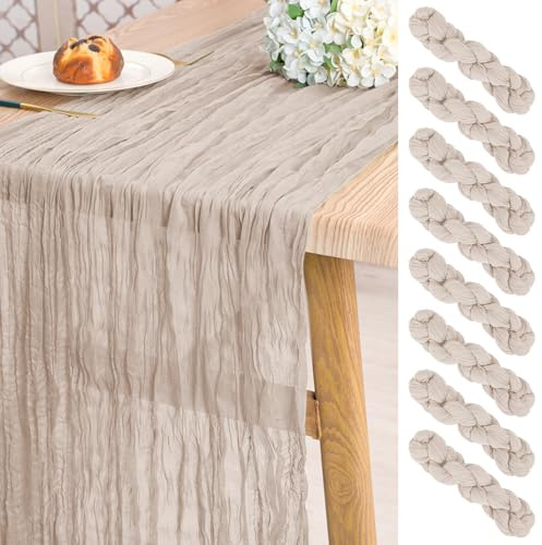 Pesonlook 8 Stück Braun Grau Käsetuch Tischläufer für Hochzeit,55 x 300 cm | 3 m lang, rustikale Gaze Boho-Stil halbtransparent Hochzeits Seihtuch Tischläufer für Hochzeit, Brautparty, Party, Bankett