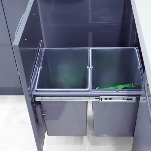 Cubo de Basura Bajo Fregadero Cubo de Basura Extraíble Bajo Armario para Fregadero de Cocina, Lavandería, con Tapas y Asas, Requiere Apertura de Gabinete 16« Ancho X 21» Profundidad(Door Mount)