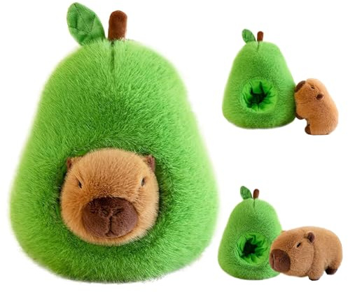 LHOEST Capybara Avocado Kuscheltier, 35cm Capybara Plüschtier Plushie 2 In 1, Süßes Wasserschwein Kuscheltier Stofftier, Wasserschwein Lustige Kuscheltiere für Mädchen Kinder Plüschspielzeug Geschenke