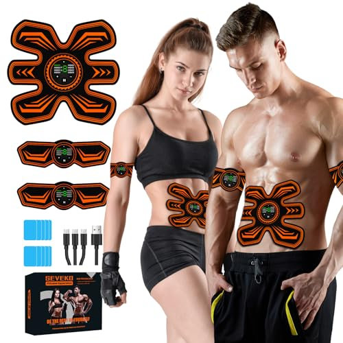 JOYTOUR EMS Bauchmuskeltrainer ABS Trainingsgerat, Bauchtrainer, Sicher Effektiv Schneller EMS Trainingsgerät Ganzkörper Muskeltrainer,10 Stück Ersatz-Hydrogels 8 Modi und 15 Intensitäten, (Orange)