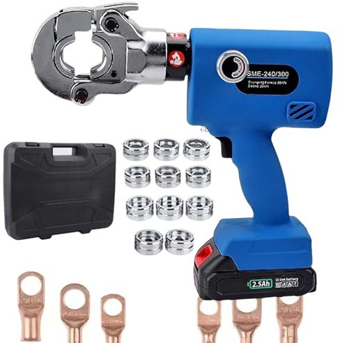 QFGain Pinza Crimpatrice Idraulica Automatica per Capicorda - Crimpatrice Ricaricabile - Kit Crimpatrice per Capicorda A Batteria, 4-70 Mm²/16-300 Mm²/10-300 Mm², con Matrici 8/11,300