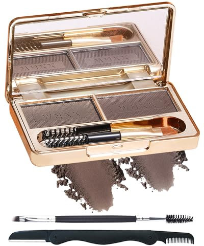 Sopracciglia Polvere Kit, 2 Colori Waterproof Eyebrow Palette Makeup Filling, Colore Sopracciglia, Waterproof Long Lasting Brow Powder, Natural Looking Brow, With Mirror Brow Brush and Razor Kit-01
