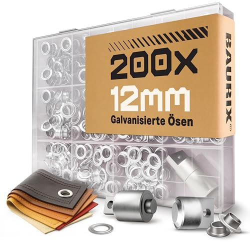BAURIX® 200 Pezzi Occhielli (Ø12mm) con Inserto Magnetico per Pinza TALOS – per Stoffa, Pelle, Telo, Tende, Carta e Fai da Te – Accessorio per Cucito e Bricolage – Pinza non Inclusa
