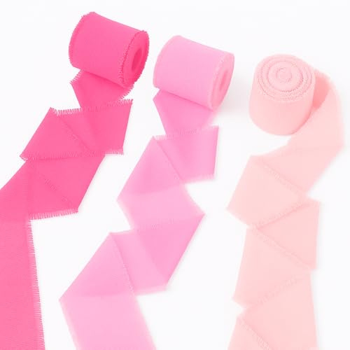 3 Rollen Geschenkband Hochzeit Rosa 3,8 cm x 19,9 m Chiffonband Schleifenband Chiffon Stoffband Altrosa Hochzeits Stoffband Seidenband Wedding Peach Organzaband Hochzeitsdeko Autoschmuck Hochzeit