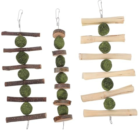 FONDOTIN Ciondoli Per Molari Da Masticare Per Conigli e Roditori, Snack Naturali Di Erba Medica Bastoncini Di Mela, Set Da 3 Pezzi, Per Conigli, Cincillà e Porcellini D’india