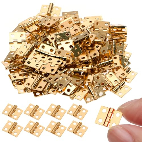 TIESOME 100 Stück Mini Scharniere mit 400 Schrauben, Messing Scharnier Klein zum Basteln Scharnierband Kleine Klappscharniere Modellbau Minischarniere für Schrank Truhe Holzkiste DIY