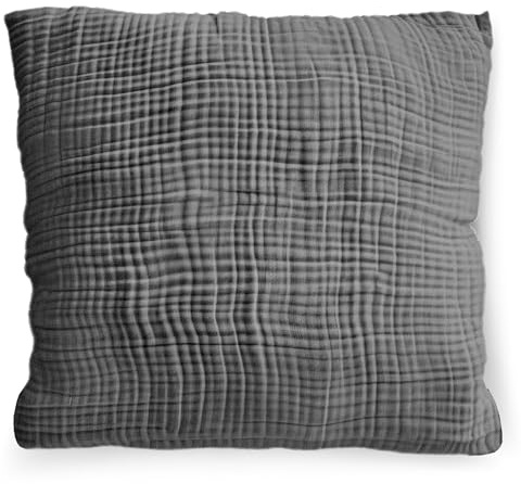PinkZebra Bio-Musselin Kissenbezug 80 x 80 cm für Kinder & Erwachsene, weicher, Kopfkissenbezug GOTS-Zertifizierung, Made in EU, Kissenhülle mit Reißverschluss, D.Grau