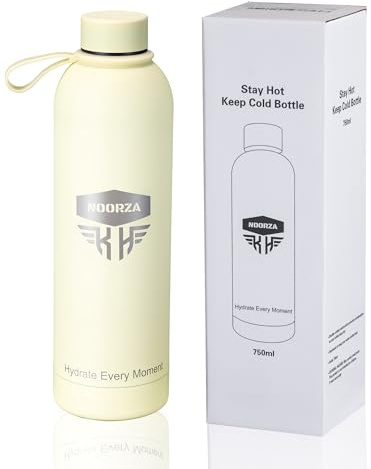 Noorza Botella isotérmica 750 ml–Cantimplora de acero inoxidable sin BPA,doble pared–Hermética con correa–Bebidas frías y calientes– para deporte,oficina,camping y senderismo– Beige Crema,Cream Beige