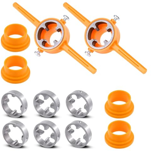 Thatyro Juego de 12 herramientas para hacer roscas de PVC con mango de plástico, juego de herramientas de enhebrador de tuberías de aleación de acero, troquel redondo de tubería con estándar NPT de 1