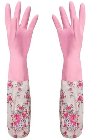 NihaoWXM Household Gloves Flower Rubber Velvet Gloves Household Gloves Antiskid Washing Cleaning Gloves(Pink)