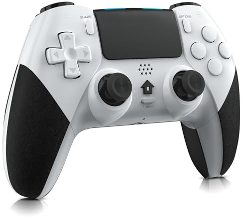 Holilo Wireless Controller für PS-4, Gamepad Controller kompatibel mit PS-4/Pro/Slim mit Programmierbare Tasten, 6-Achsen Gyro Sensor, Dual Vibration, Touchpane, Turbo-Weiß