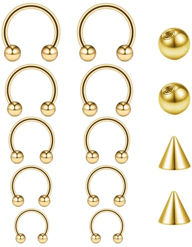Besyvvin 16G Hufeisen Nasenring Lippenpiercing Helix Ring 1,2mm Piercing Nase Septum Lippe Augenbrauen Silber Schwarz Gold 6/8/10/12/14mm